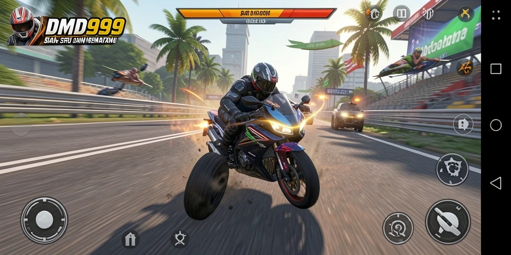 Gameplay DMD999 yang menegangkan di lintasan balapan.