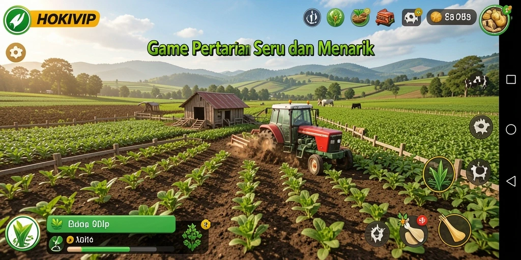 Screenshot HOKIVIP menampilkan kebun yang subur dan beragam tanaman.