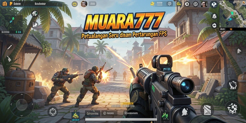 Screenshot gameplay MUARA777 menampilkan aksi intens dalam pertarungan FPS.