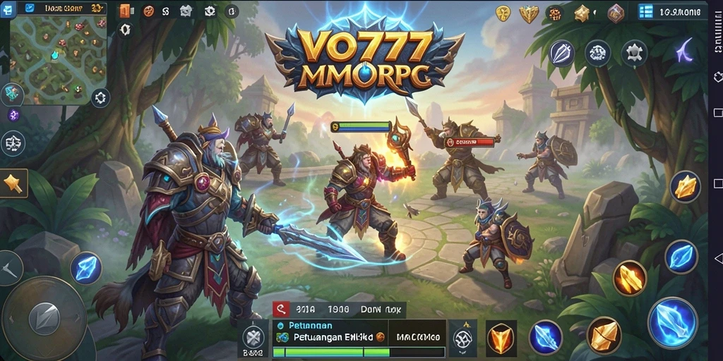 Tampilan utama gameplay <strong>VO777</strong> menunjukkan pertarungan seru antara karakter di dunia fantasi.